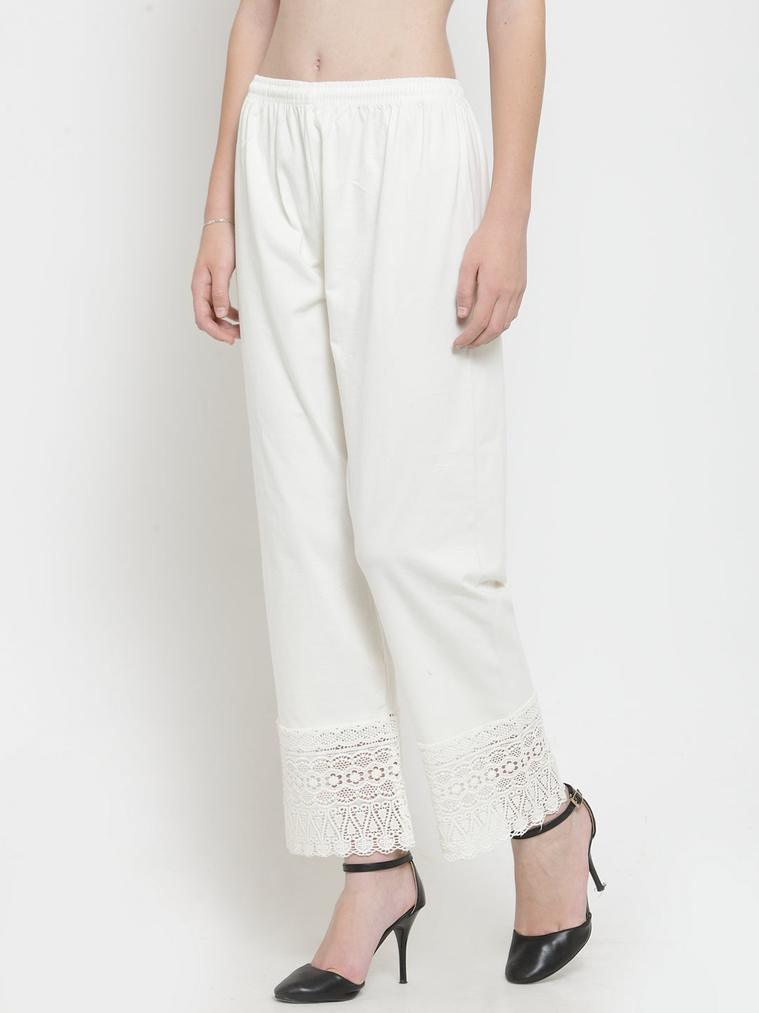 White Palazzo Pants With Crochet Lace Inserts Design by Sage Saga at  Pernias Pop Up Shop 2023