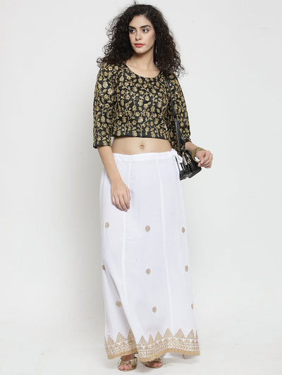 White Gotta Patti Rayon Skirt with embellishments and classy design.