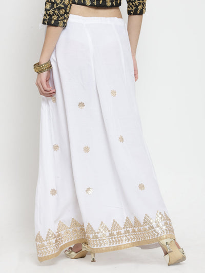 White Gotta Patti rayon skirt with embellishments and classy design.