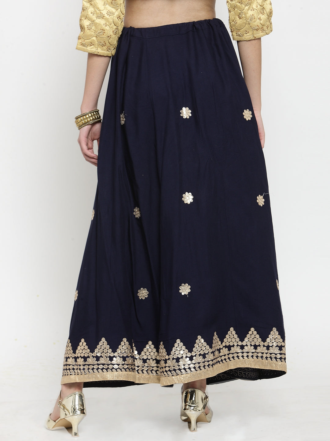 Navy Blue Gotta Patti Rayon Skirt with embellished details and classy look.