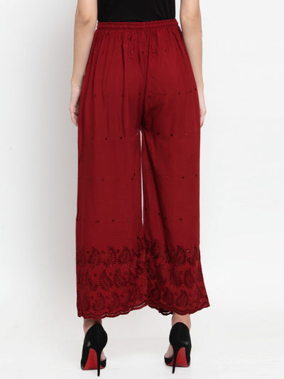 Clora Maroon Chikankari Rayon Palazzo