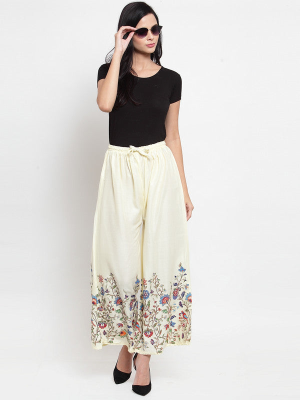 Clora Off-White Floral Printed Rayon Palazzo