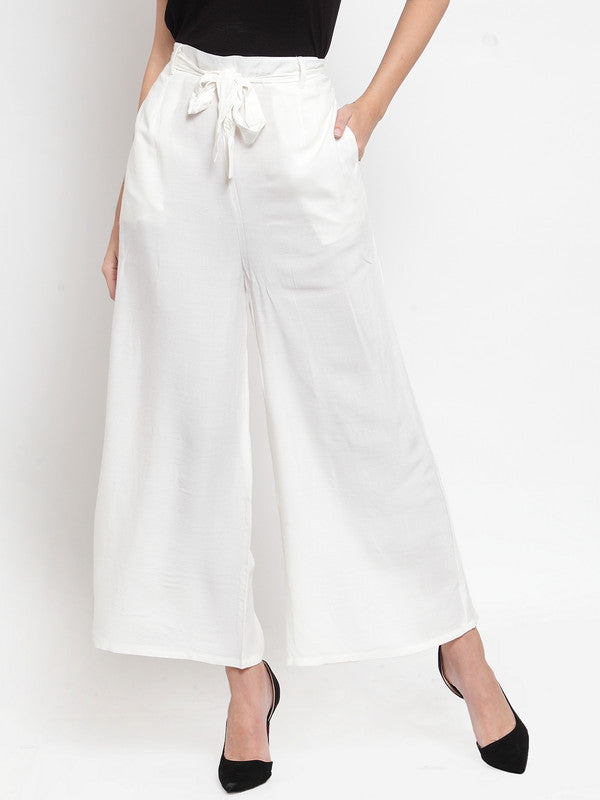 Clora White Wide Leg Solid Palazzo