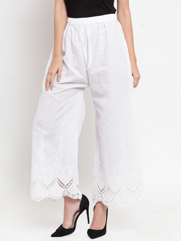 White Straight Embroidered Kurta and Wide Leg Pants Set  First Resort by  Ramola Bachchan