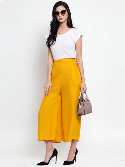 Clora Mustard Solid Rayon Culottes