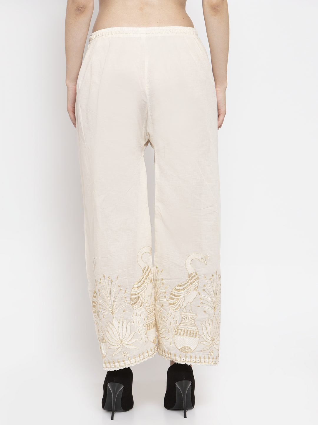 Clora Off-White Embroidered Cotton Palazzo