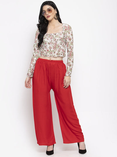 Clora Red Solid Rayon Palazzo