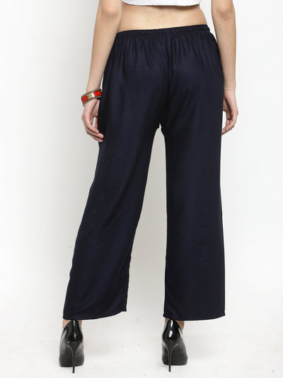 Solid black and navy blue rayon palazzo pants combo for women.