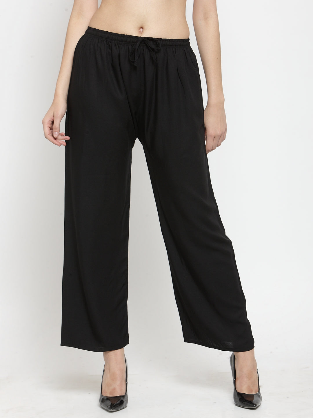 Solid black rayon palazzo pants from Clora Creation.