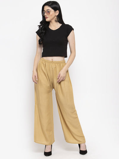 Solid black and fawn rayon palazzo pants, stylish combo for fashion-forward women.