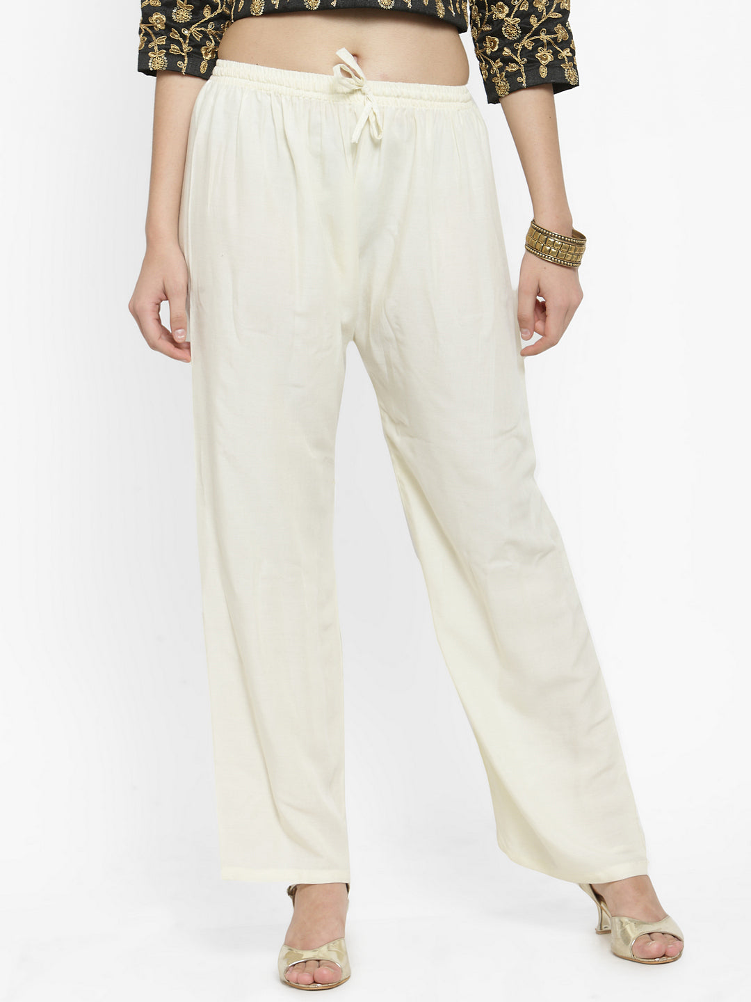 Off-white rayon palazzo pants stylish design.