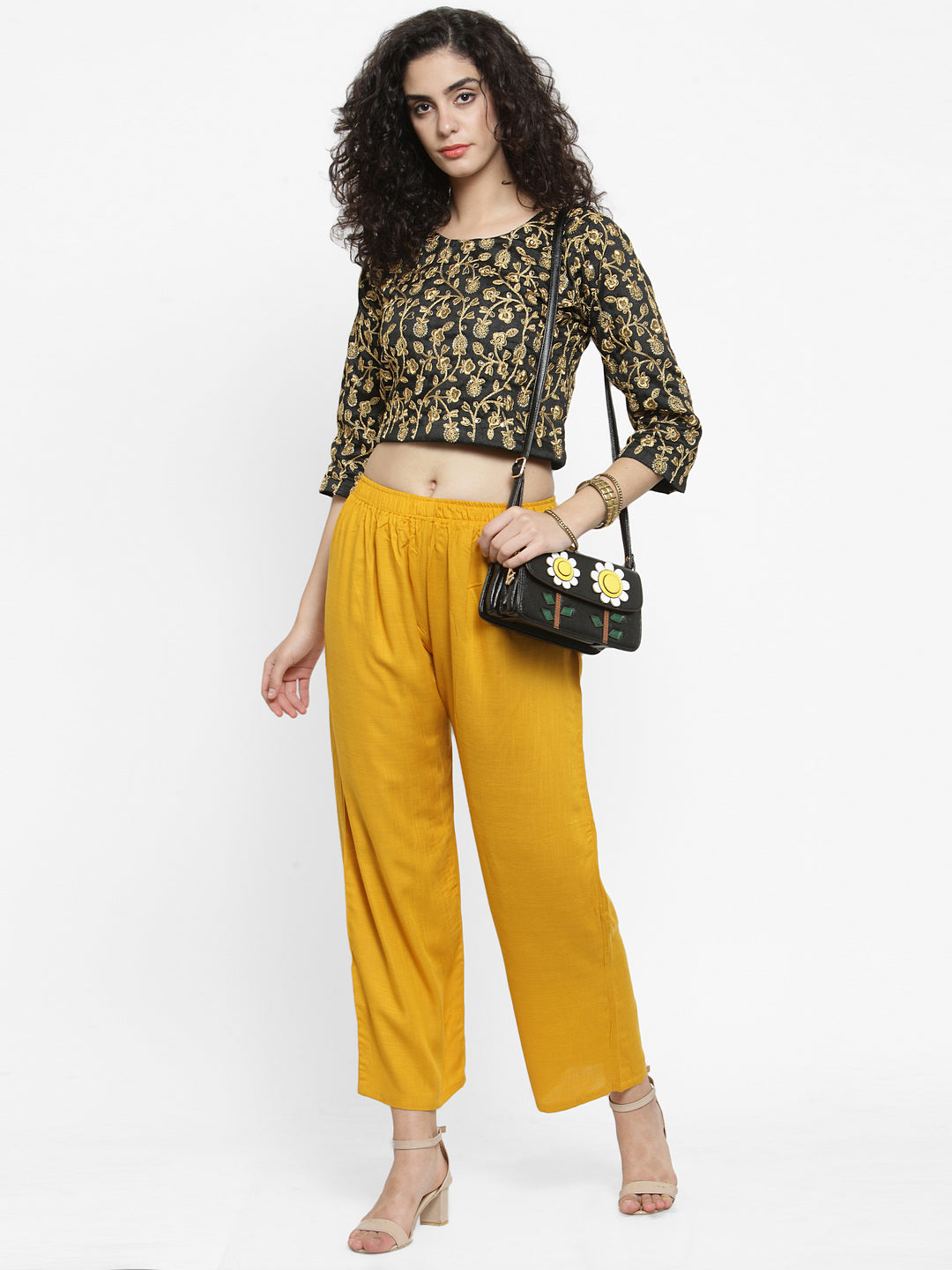 Solid off-white and mustard rayon palazzo pack, elegant fashion-forward women's wear by Clora Creation.