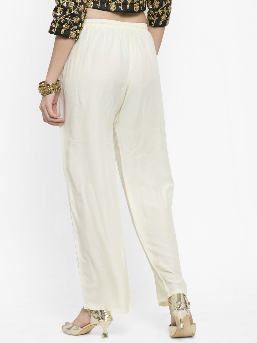 Solid off-white rayon palazzo from Clora Creation pack, fashion-forward women's wear.