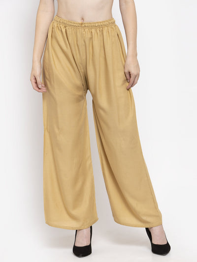 Solid fawn rayon palazzo pants from Clora Creation, fashion-forward women's wear.