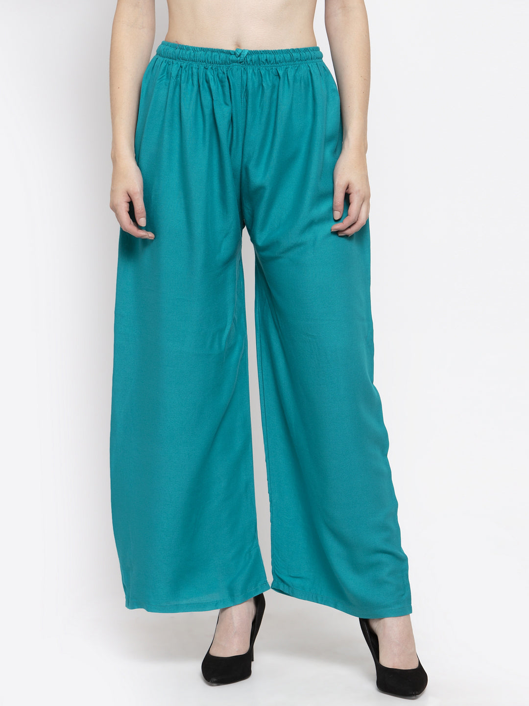 Solid maroon and turquoise rayon palazzo pants pack for women.