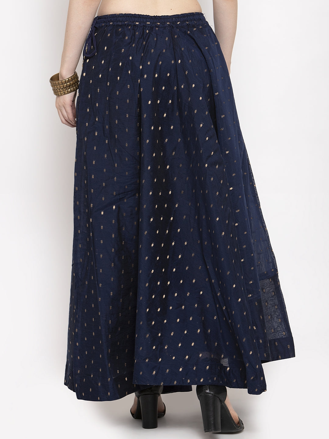 Navy Blue Zari Maxi Skirt made from Raw Silk with embellished flared design.