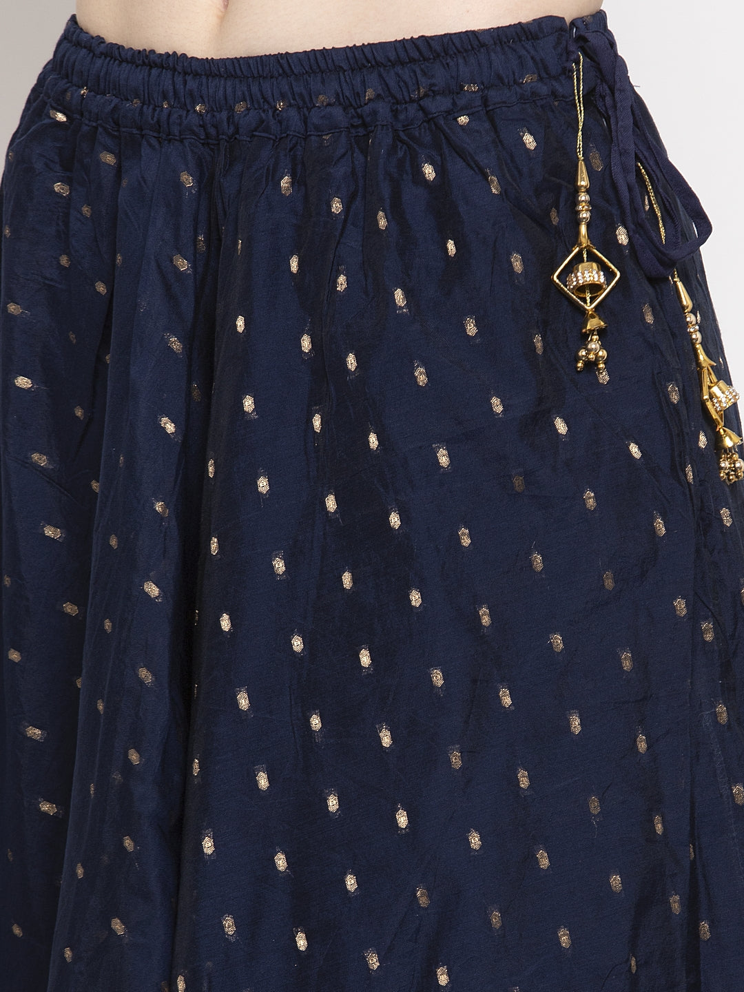 Navy Blue Zari Maxi Skirt in raw silk with embellished flared design.