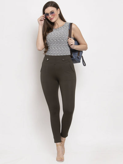 Olive Regular Fit Jeggings