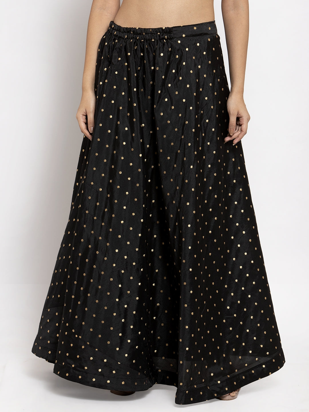 Black & Gold-Coloured Self-Design Flared Maxi Skirt