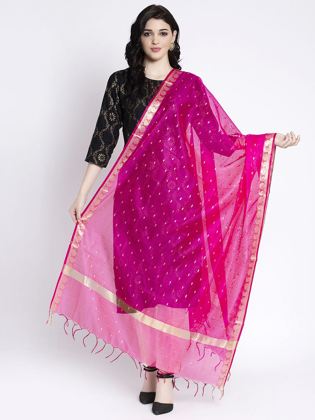 Clora Golden Heavy Mirror Work Net Dupatta