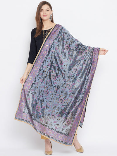 Clora Grey Printed Silk Dupatta