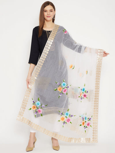 White Printed Organza Dupatta