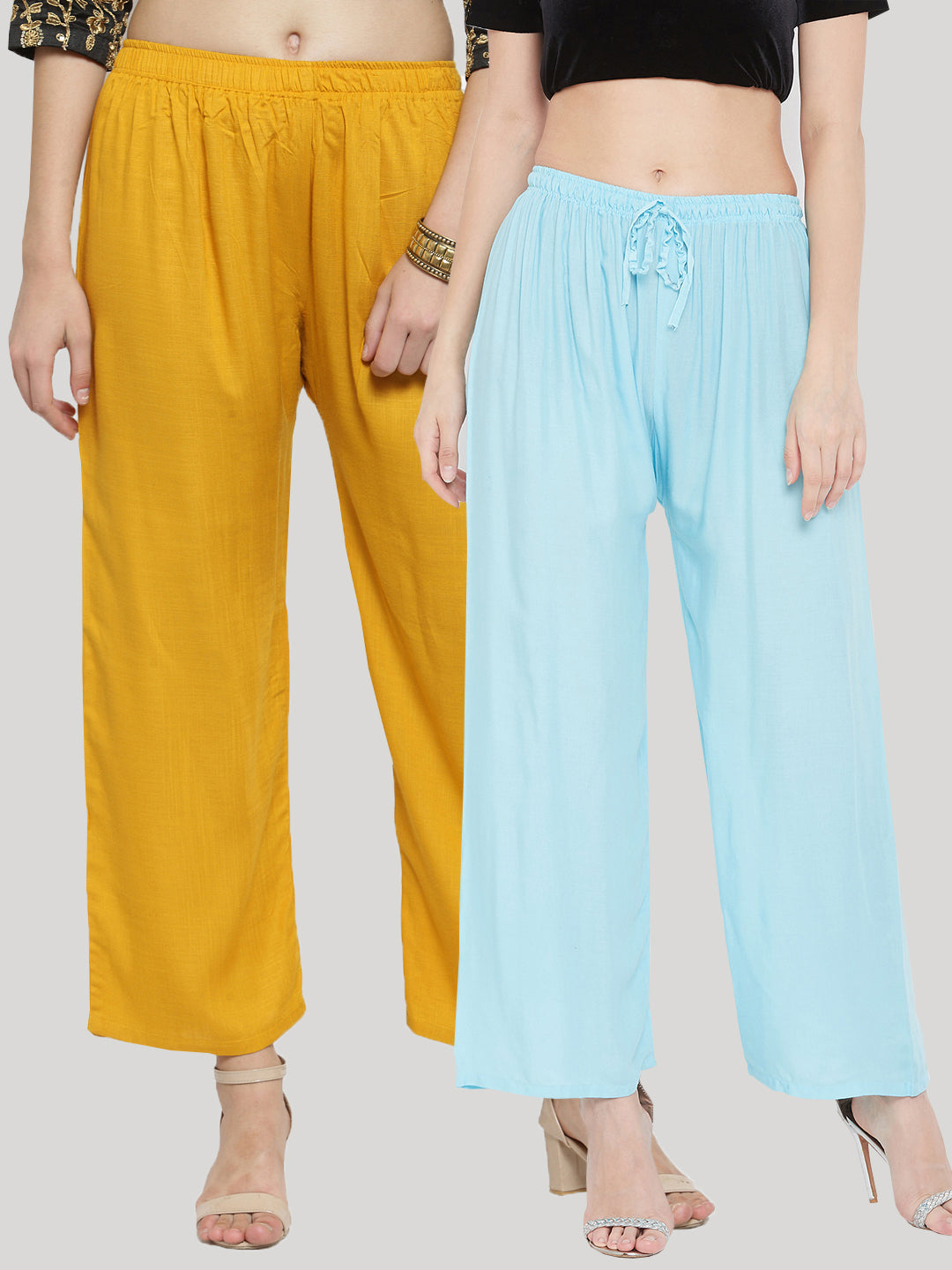 Clora Solid Mustard & Sky Blue Rayon Palazzo (Pack Of 2)