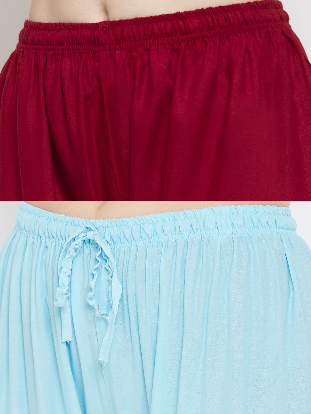 Clora Solid Maroon & Sky Blue Rayon Palazzo (Pack Of 2)