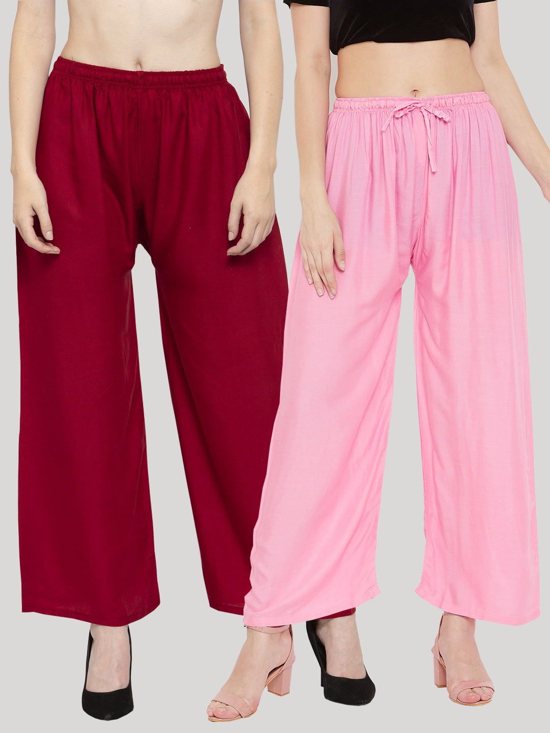 Clora Solid Maroon & Pink Rayon Palazzo (Pack Of 2)