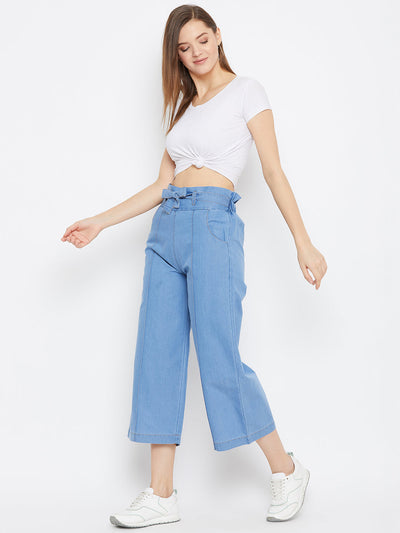 Clora Light Blue Belted Denim Trouser