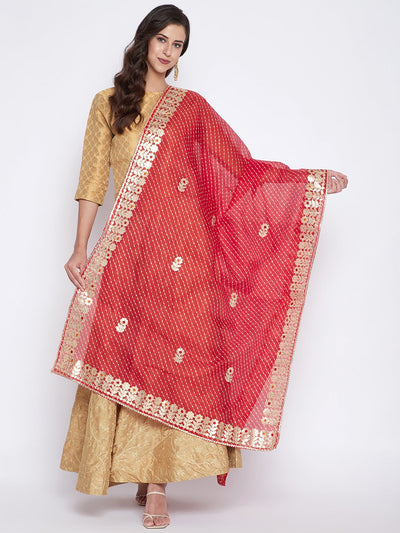 Red Bandhej Dyed Dupatta styled with ethnic outfit for elegance.