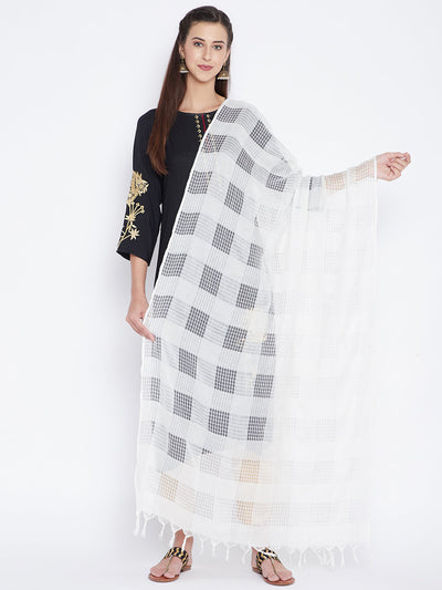 Clora Off-White Check Solid Dupatta