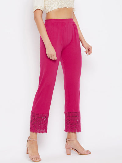 Clora Magenta Solid Straight Palazzo