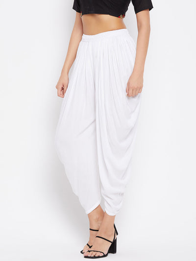 White Rayon Dhoti Salwar with elasticated waistband for stylish comfort.