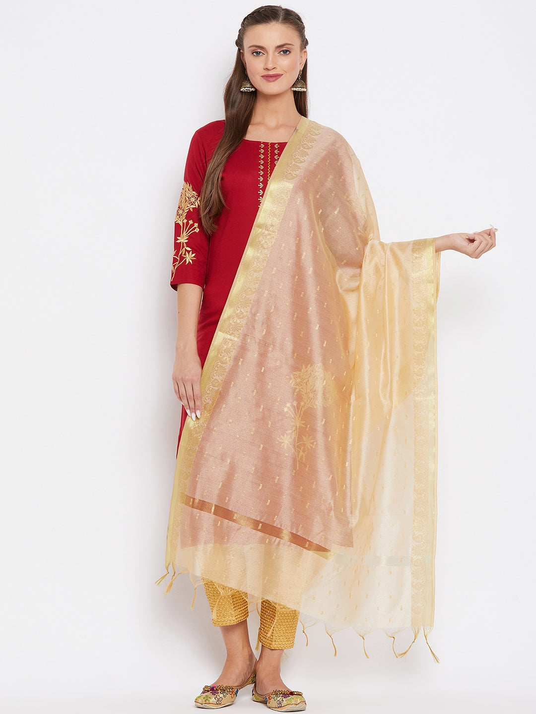 Clora Fawn & Gold Coloured Woven Design Dupatta