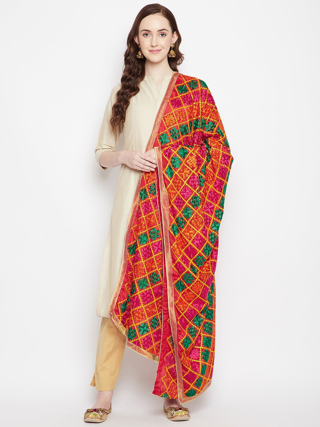 Clora Multicoloured Phulkari Embroidery Dupatta