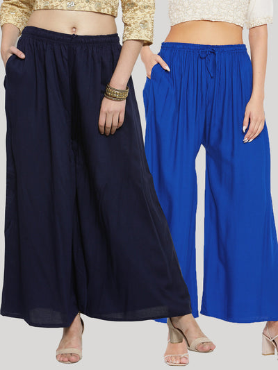 Navy Blue and Royal Blue Rayon Sharara Pack of 2 pants display.