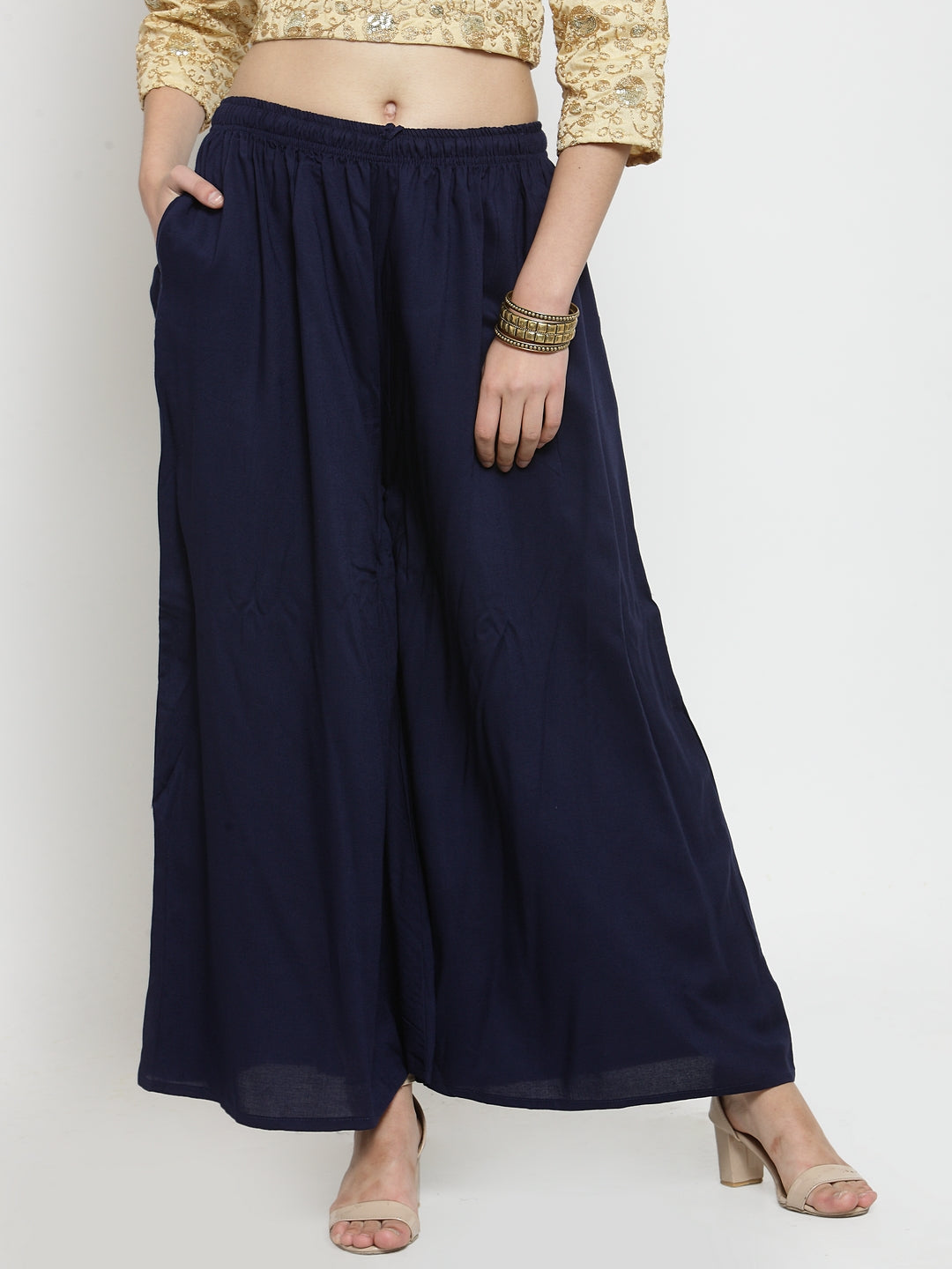 Navy blue and royal blue rayon sharara pants pack of 2.