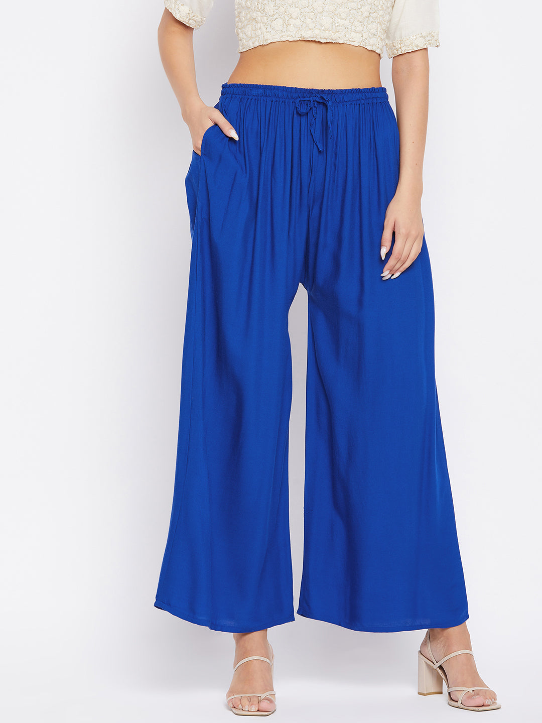 Navy blue and royal blue rayon sharara pants, pack of 2.