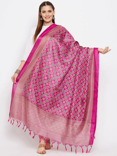 Clora Magenta Printed Silk Dupatta