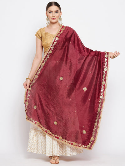 Clora Maroon Embellished Silk Blend Dupatta