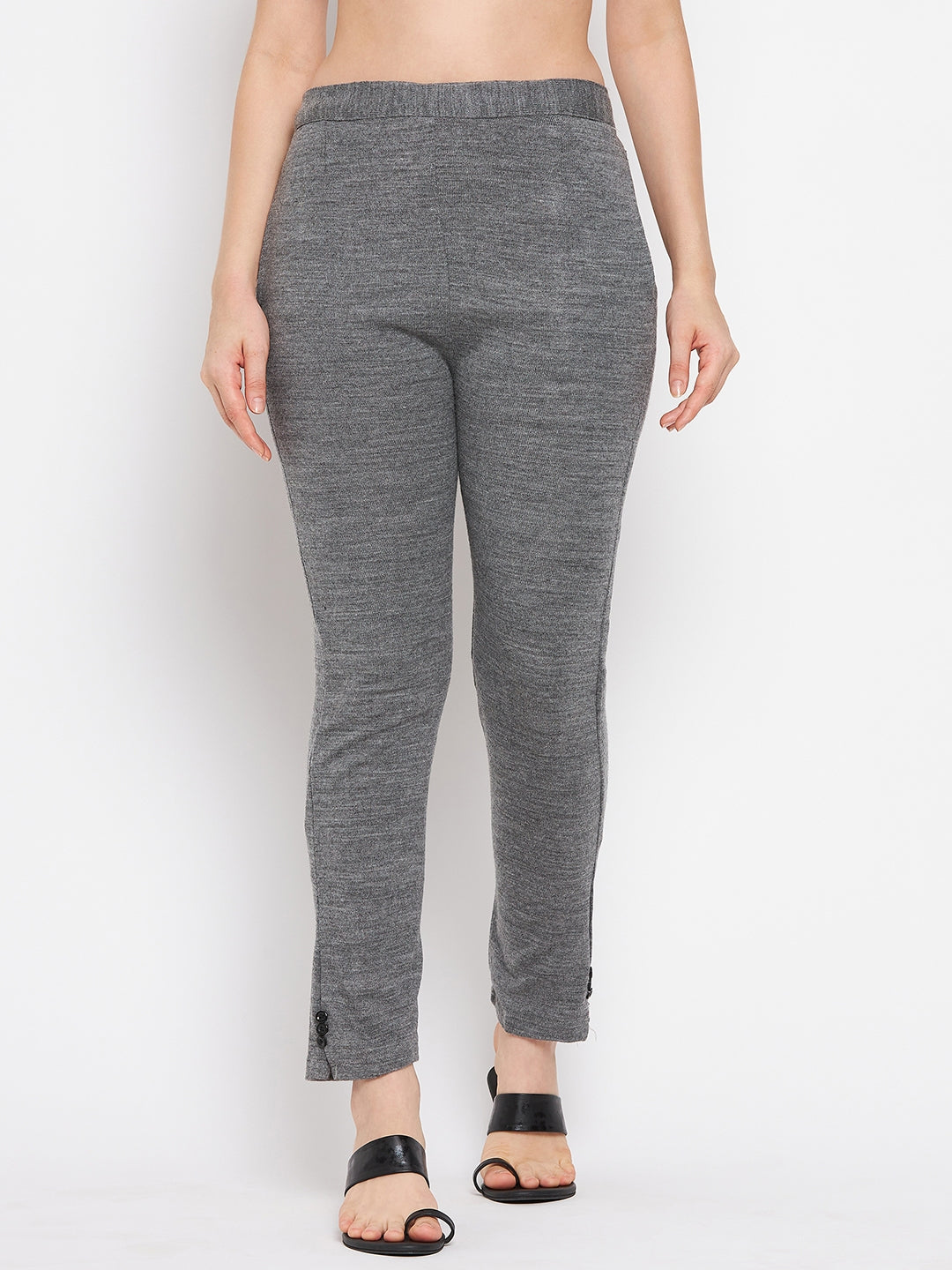 Clora Grey Solid Woolen Trouser