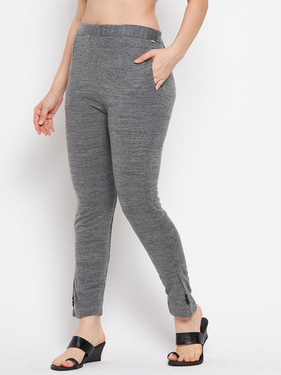 Clora Grey Solid Woolen Trouser