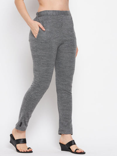 Clora Grey Solid Woolen Trouser