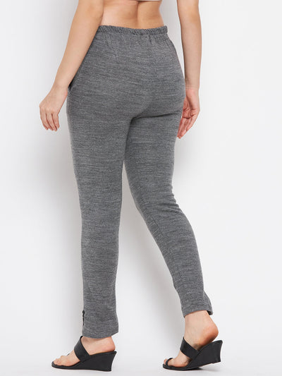 Clora Grey Solid Woolen Trouser