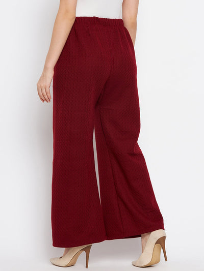 Maroon solid woolen palazzo for casual summer wardrobe.