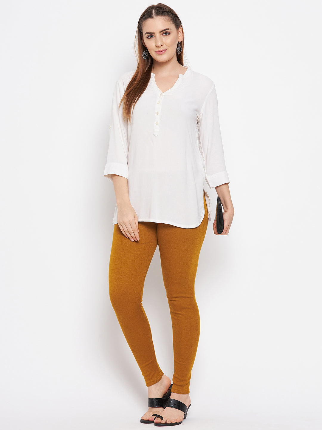 Buy Clora Mustard & Light Fawn Solid Woolen Leggings (Pack Of 2)Online at  Best Price - Clora Creation