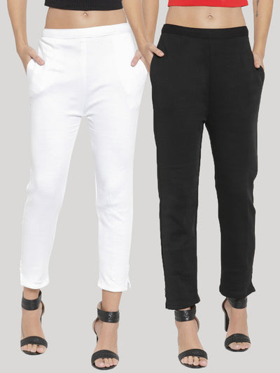 White and black solid woolen trouser pack for women.