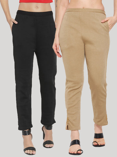 Clora Black & Dark Fawn Solid Woolen Trouser (Pack of 2)