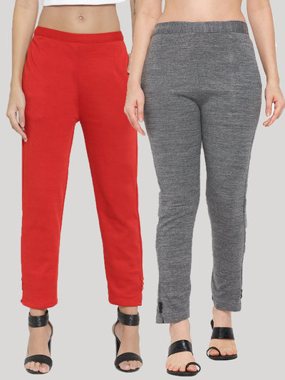 Clora Red & Grey Solid Woolen Trouser (Pack of 2)